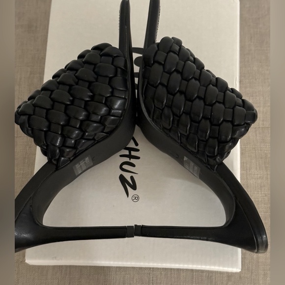 NIB Solid Black Color Faux Leather Square Toe Braided Mule Sandal. Size 8 đź–¤ - Picture 2 of 11